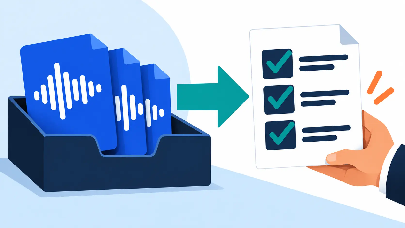 Audio files in a tray passed to a reviewed export checklist.