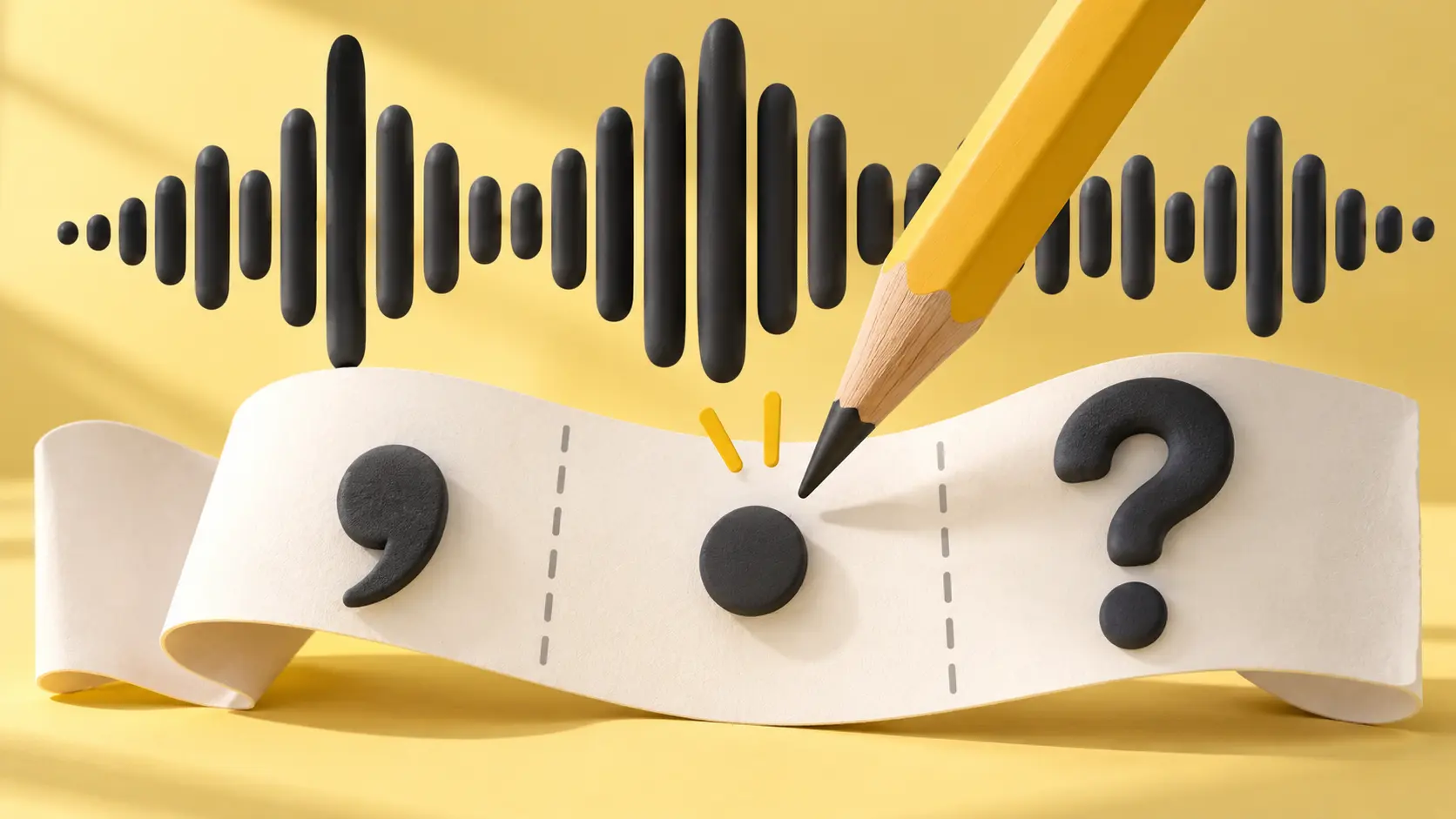 Editorial illustration of Punctuation in AI Transcripts.