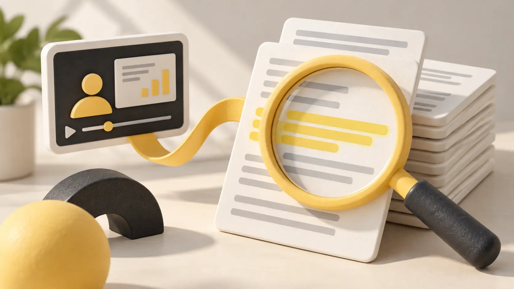 Editorial illustration of Searching Webinar Transcripts.